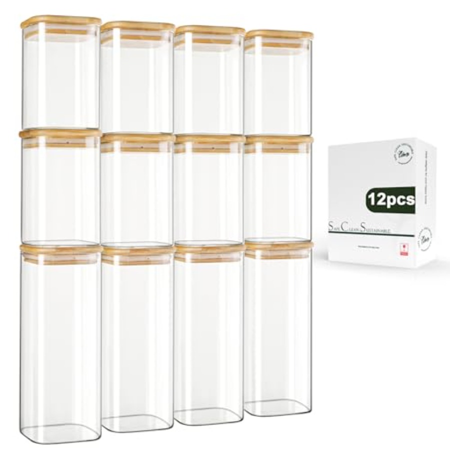 Food Storage Square Containers - Paquete de 12 Frascos Cuadrados de