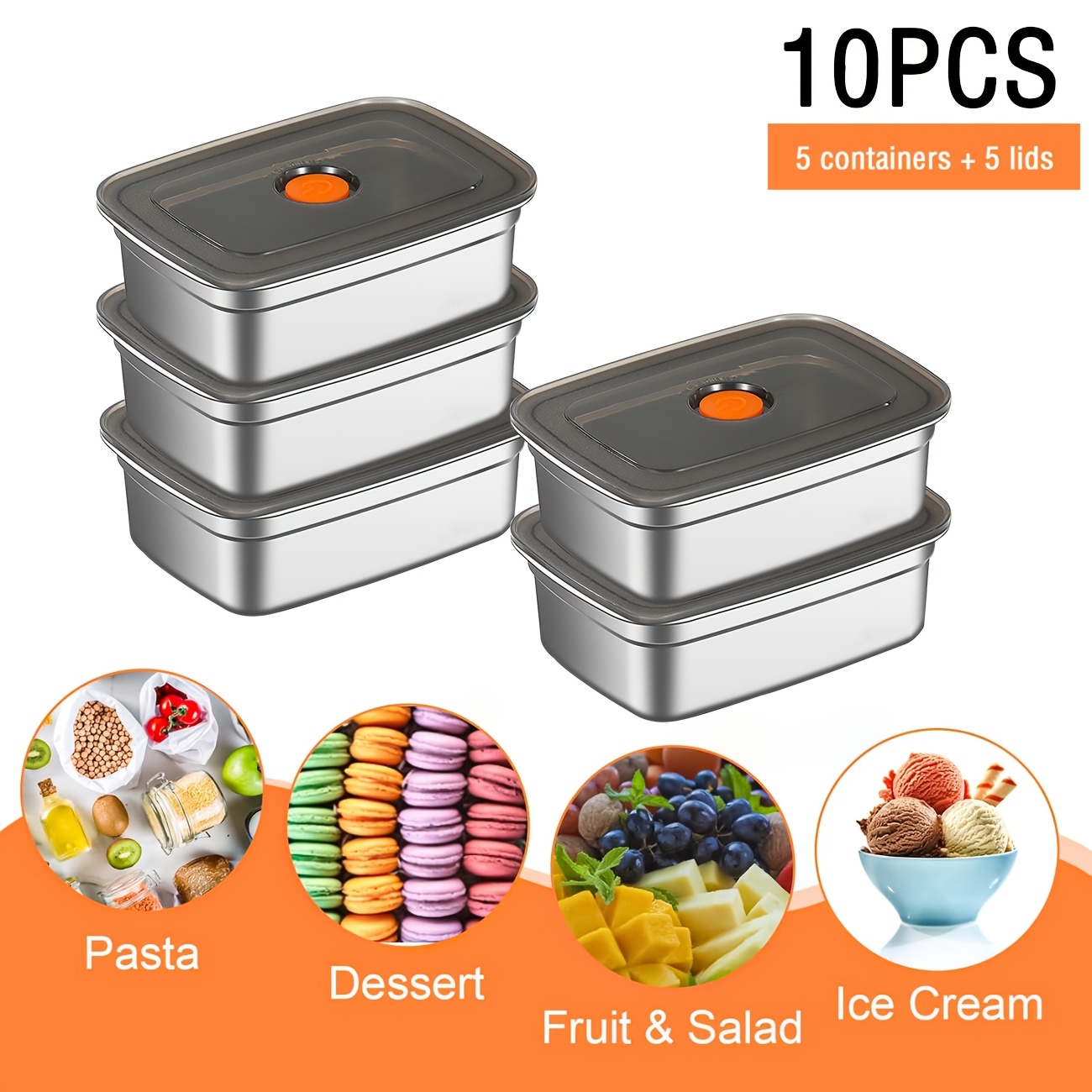 Food Storage Restaurant - Juego de 10 Recipientes de Acero