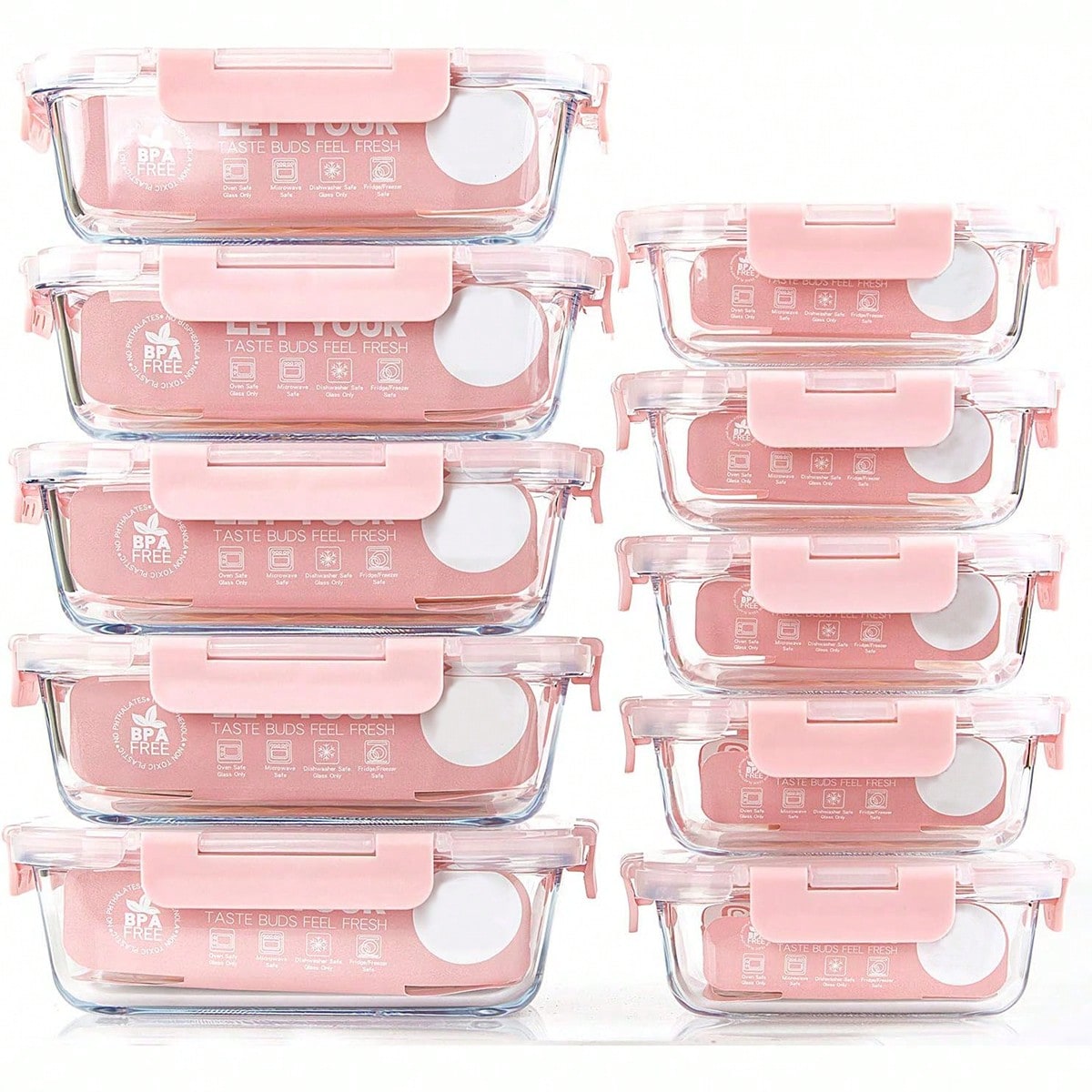 Food Storage Square Containers - Paquete de 10 recipientes de vidrio