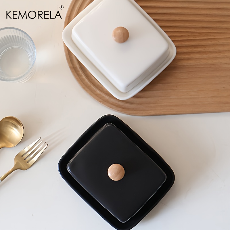 Food Storage Restaurant - Mantequillera de Cerámica con Tapa, Rectangular,